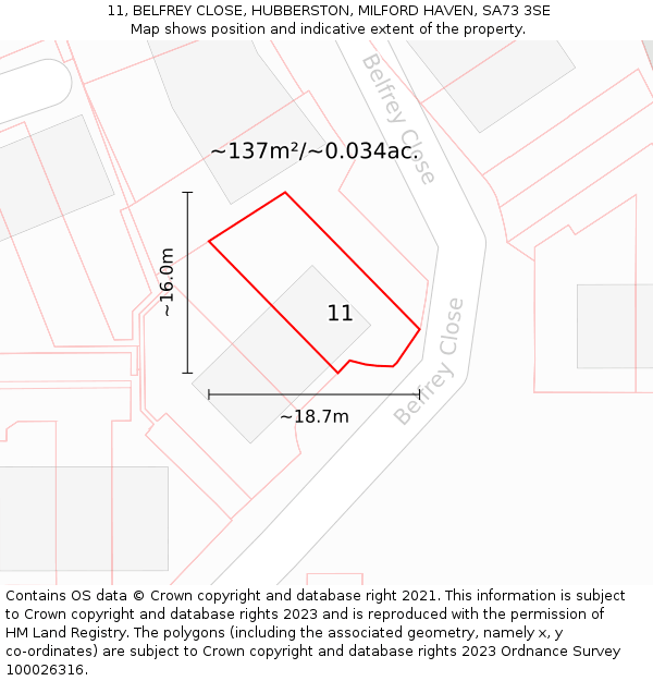 11, BELFREY CLOSE, HUBBERSTON, MILFORD HAVEN, SA73 3SE: Plot and title map
