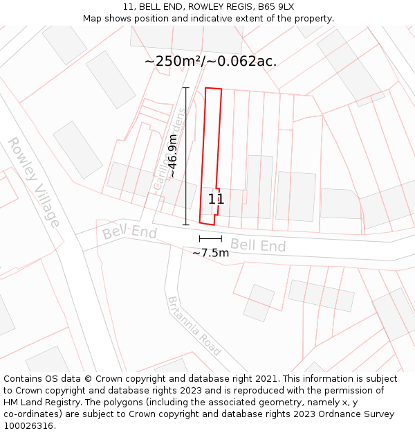 11, BELL END, ROWLEY REGIS, B65 9LX: Plot and title map