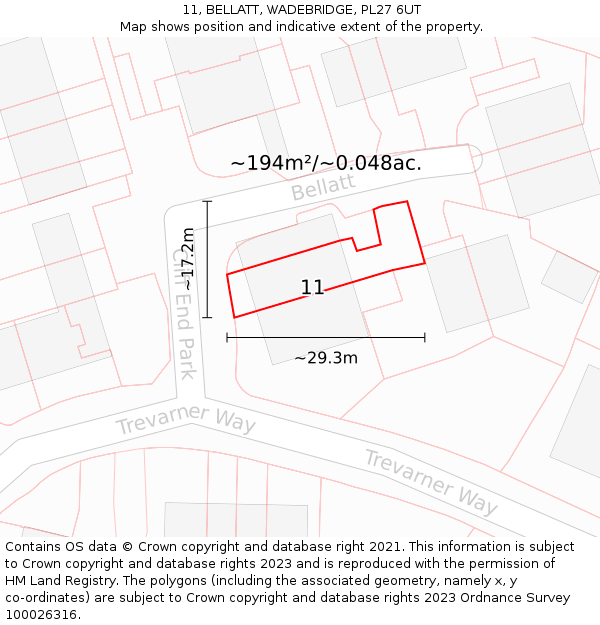 11, BELLATT, WADEBRIDGE, PL27 6UT: Plot and title map