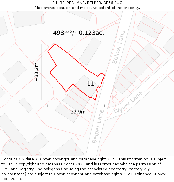 11, BELPER LANE, BELPER, DE56 2UG: Plot and title map