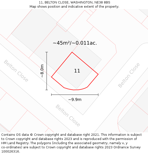 11, BELTON CLOSE, WASHINGTON, NE38 8BS: Plot and title map