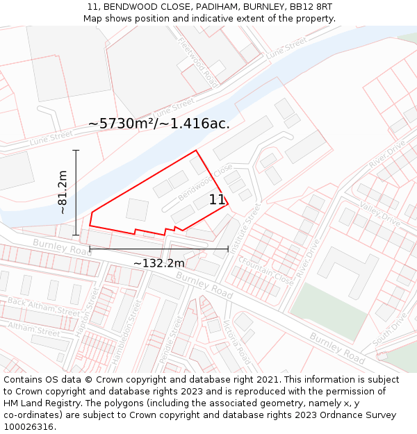 11, BENDWOOD CLOSE, PADIHAM, BURNLEY, BB12 8RT: Plot and title map