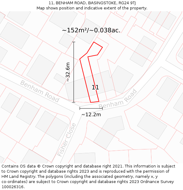11, BENHAM ROAD, BASINGSTOKE, RG24 9TJ: Plot and title map