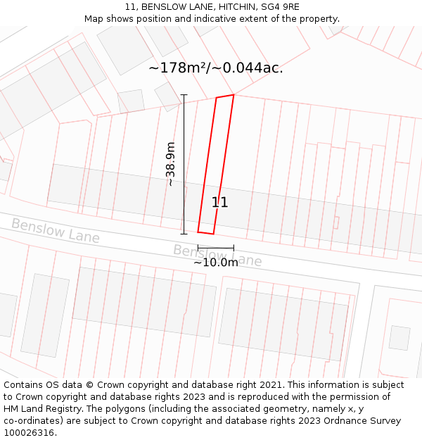 11, BENSLOW LANE, HITCHIN, SG4 9RE: Plot and title map