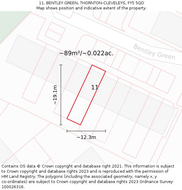 11, BENTLEY GREEN, THORNTON-CLEVELEYS, FY5 5QD: Plot and title map