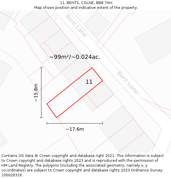 11, BENTS, COLNE, BB8 7AH: Plot and title map