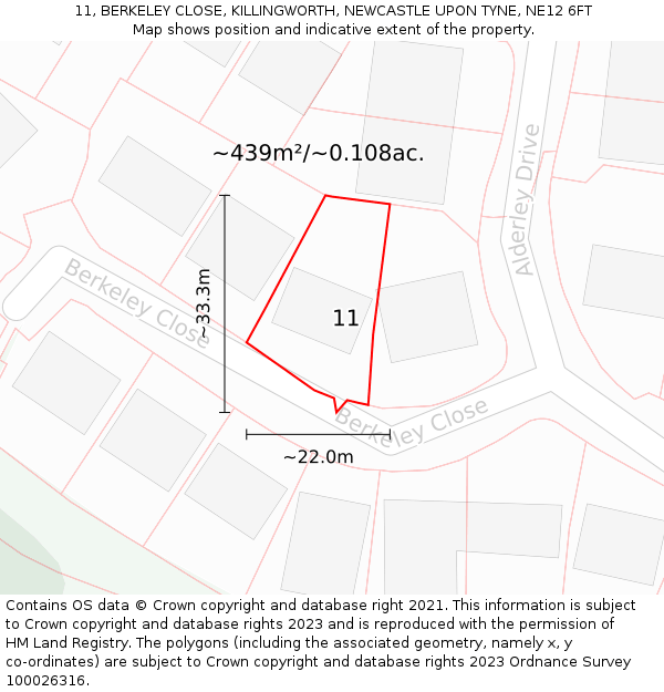 11, BERKELEY CLOSE, KILLINGWORTH, NEWCASTLE UPON TYNE, NE12 6FT: Plot and title map