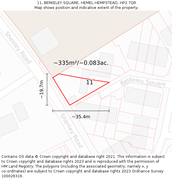 11, BERKELEY SQUARE, HEMEL HEMPSTEAD, HP2 7QR: Plot and title map