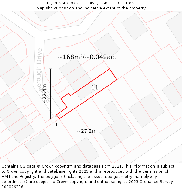 11, BESSBOROUGH DRIVE, CARDIFF, CF11 8NE: Plot and title map