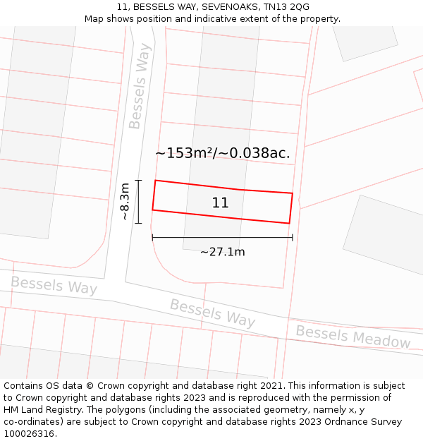 11, BESSELS WAY, SEVENOAKS, TN13 2QG: Plot and title map