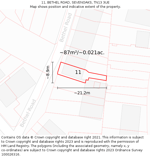 11, BETHEL ROAD, SEVENOAKS, TN13 3UE: Plot and title map