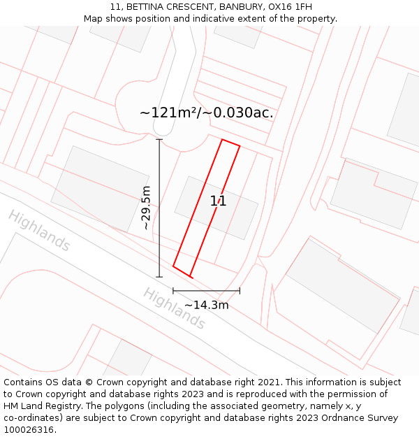 11, BETTINA CRESCENT, BANBURY, OX16 1FH: Plot and title map