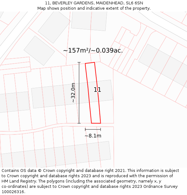 11, BEVERLEY GARDENS, MAIDENHEAD, SL6 6SN: Plot and title map