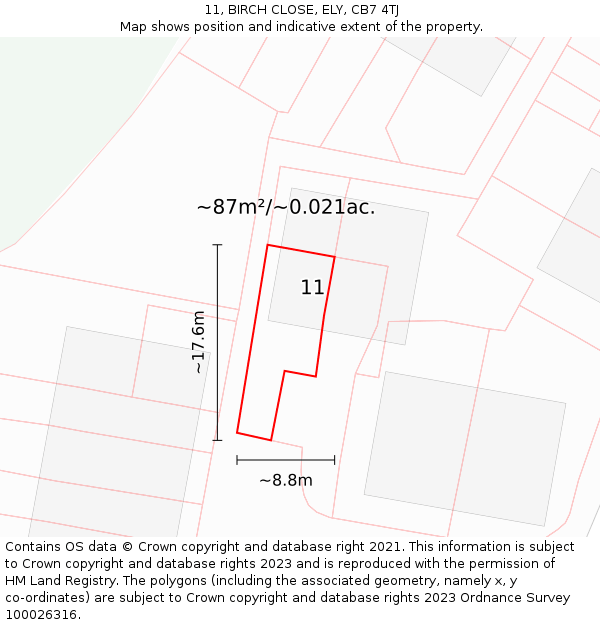 11, BIRCH CLOSE, ELY, CB7 4TJ: Plot and title map