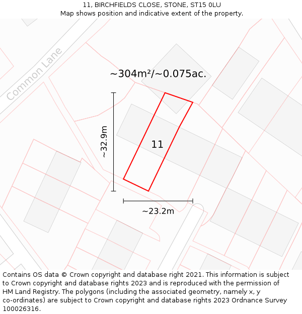 11, BIRCHFIELDS CLOSE, STONE, ST15 0LU: Plot and title map