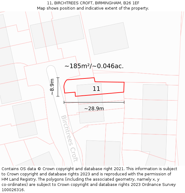 11, BIRCHTREES CROFT, BIRMINGHAM, B26 1EF: Plot and title map