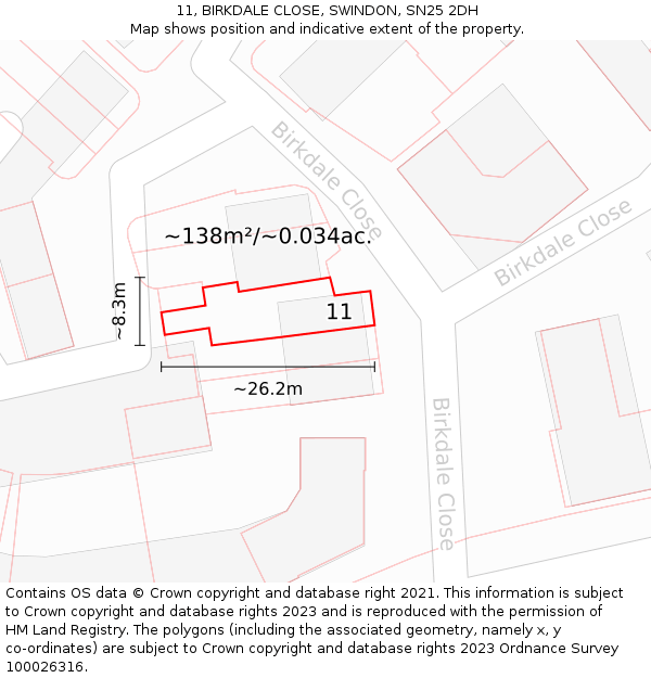 11, BIRKDALE CLOSE, SWINDON, SN25 2DH: Plot and title map