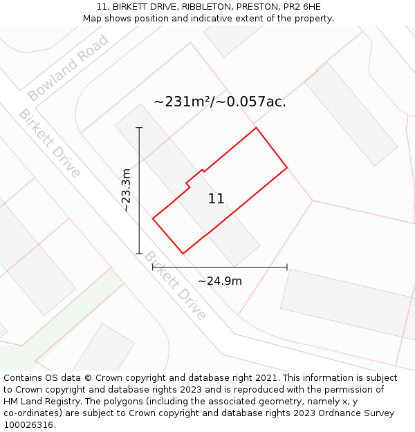 11, BIRKETT DRIVE, RIBBLETON, PRESTON, PR2 6HE: Plot and title map