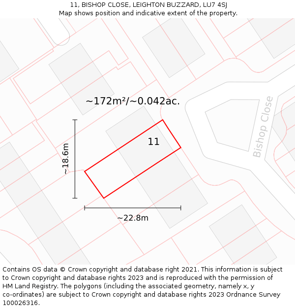 11, BISHOP CLOSE, LEIGHTON BUZZARD, LU7 4SJ: Plot and title map