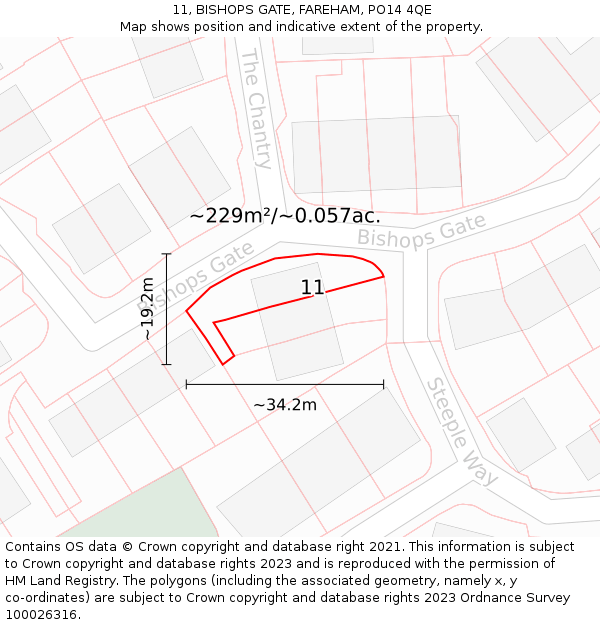 11, BISHOPS GATE, FAREHAM, PO14 4QE: Plot and title map