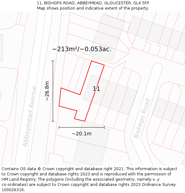 11, BISHOPS ROAD, ABBEYMEAD, GLOUCESTER, GL4 5FP: Plot and title map