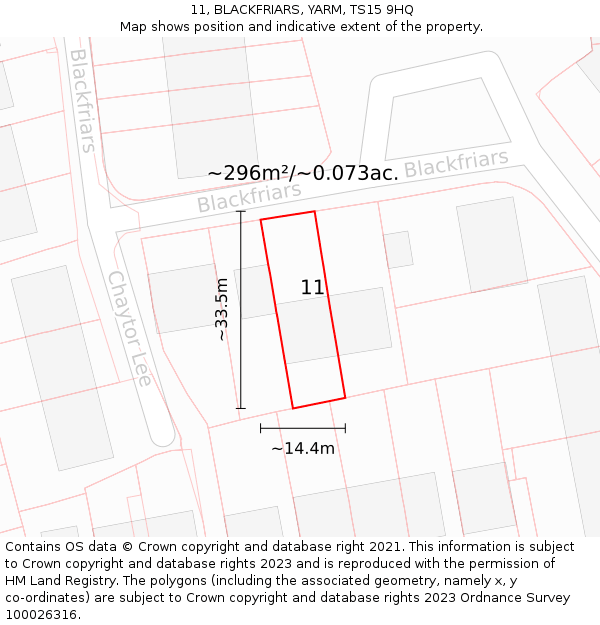 11, BLACKFRIARS, YARM, TS15 9HQ: Plot and title map