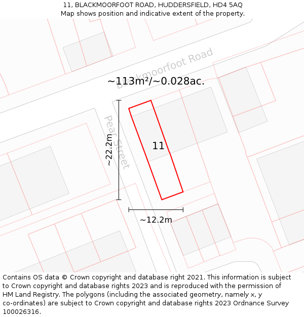 11, BLACKMOORFOOT ROAD, HUDDERSFIELD, HD4 5AQ: Plot and title map