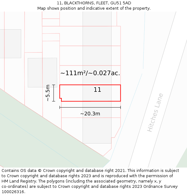 11, BLACKTHORNS, FLEET, GU51 5AD: Plot and title map