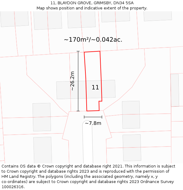 11, BLAYDON GROVE, GRIMSBY, DN34 5SA: Plot and title map