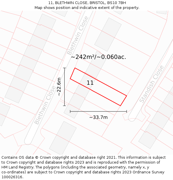 11, BLETHWIN CLOSE, BRISTOL, BS10 7BH: Plot and title map