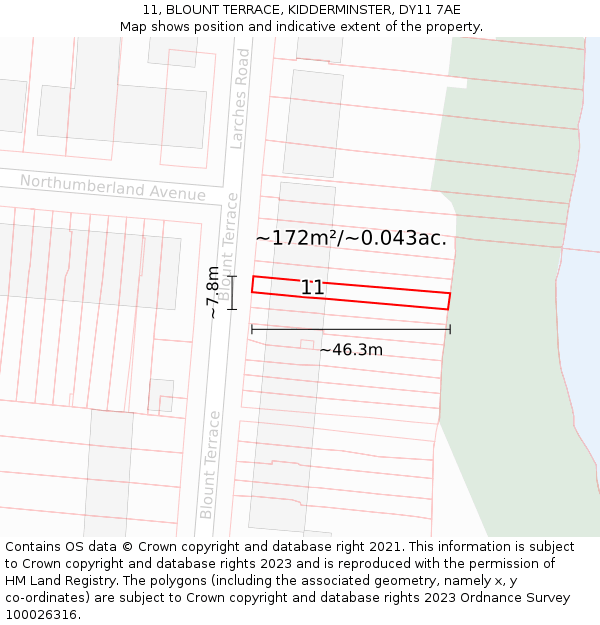 11, BLOUNT TERRACE, KIDDERMINSTER, DY11 7AE: Plot and title map