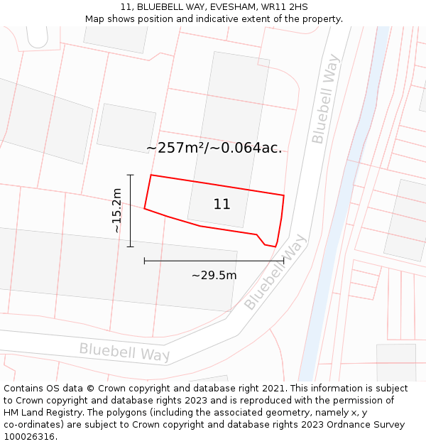11, BLUEBELL WAY, EVESHAM, WR11 2HS: Plot and title map