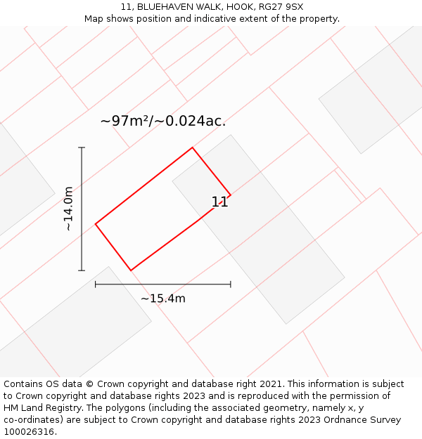 11, BLUEHAVEN WALK, HOOK, RG27 9SX: Plot and title map