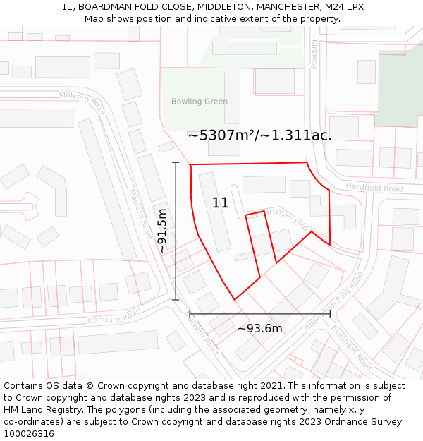 11, BOARDMAN FOLD CLOSE, MIDDLETON, MANCHESTER, M24 1PX: Plot and title map