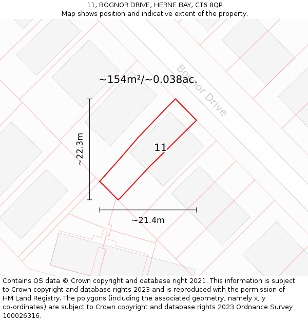 11, BOGNOR DRIVE, HERNE BAY, CT6 8QP: Plot and title map
