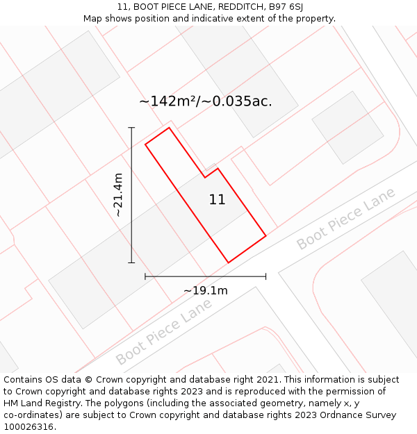 11, BOOT PIECE LANE, REDDITCH, B97 6SJ: Plot and title map