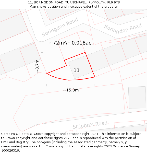 11, BORINGDON ROAD, TURNCHAPEL, PLYMOUTH, PL9 9TB: Plot and title map