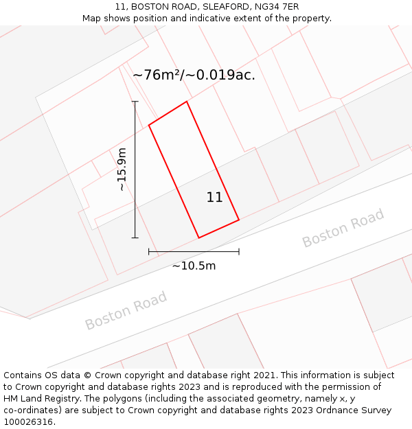 11, BOSTON ROAD, SLEAFORD, NG34 7ER: Plot and title map