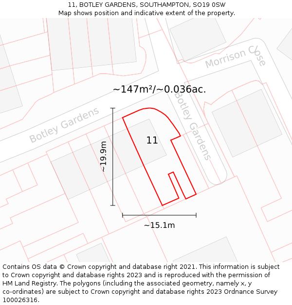 11, BOTLEY GARDENS, SOUTHAMPTON, SO19 0SW: Plot and title map