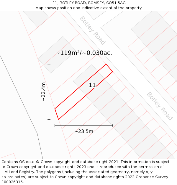 11, BOTLEY ROAD, ROMSEY, SO51 5AG: Plot and title map