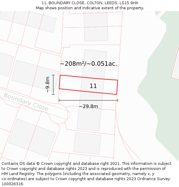 11, BOUNDARY CLOSE, COLTON, LEEDS, LS15 9HX: Plot and title map