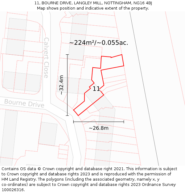 11, BOURNE DRIVE, LANGLEY MILL, NOTTINGHAM, NG16 4BJ: Plot and title map