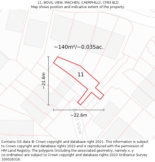 11, BOVIL VIEW, MACHEN, CAERPHILLY, CF83 8LD: Plot and title map