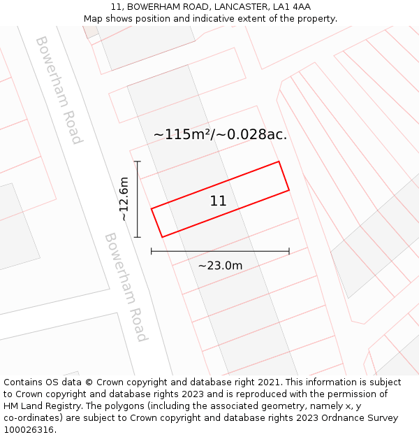 11, BOWERHAM ROAD, LANCASTER, LA1 4AA: Plot and title map