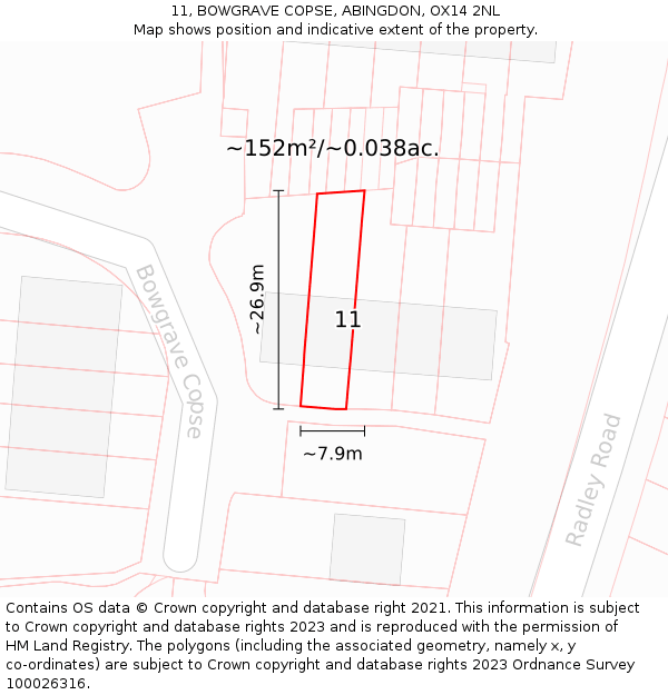 11, BOWGRAVE COPSE, ABINGDON, OX14 2NL: Plot and title map