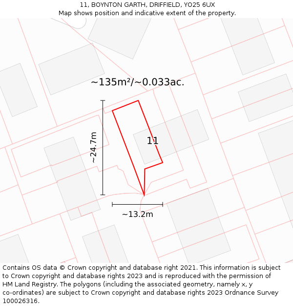 11, BOYNTON GARTH, DRIFFIELD, YO25 6UX: Plot and title map