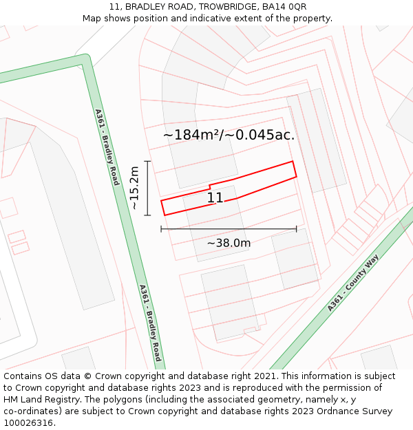 11, BRADLEY ROAD, TROWBRIDGE, BA14 0QR: Plot and title map