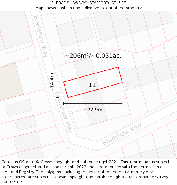 11, BRADSHAW WAY, STAFFORD, ST16 1TH: Plot and title map