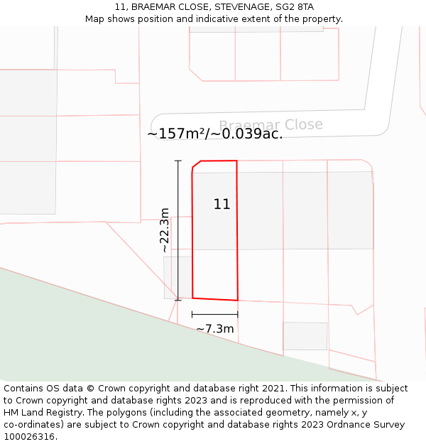 11, BRAEMAR CLOSE, STEVENAGE, SG2 8TA: Plot and title map