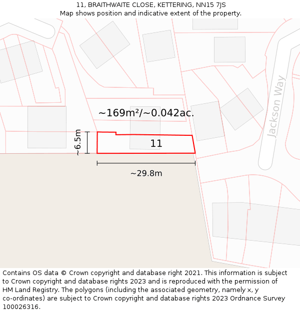 11, BRAITHWAITE CLOSE, KETTERING, NN15 7JS: Plot and title map